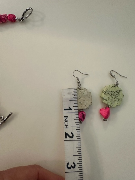 Handmade Western Boho Pink & Green Stone Statement Jewelry Set - 3pc - Picture 8 of 13